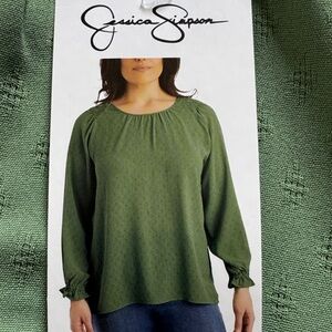 Jessica Simpson Olive Peasant Blouse with Ruffled Cuffs